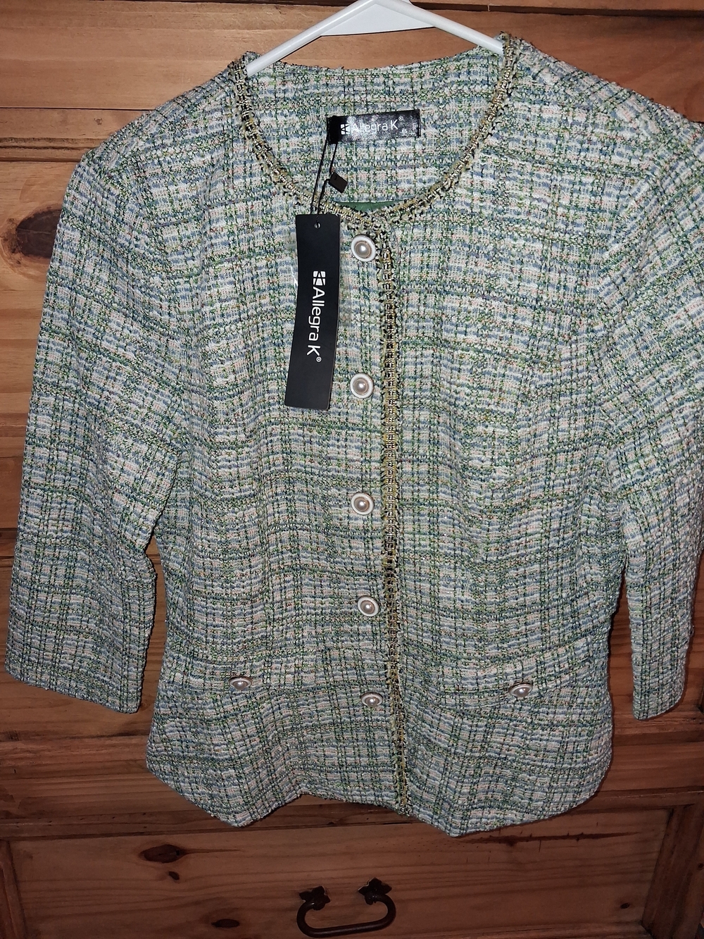 Classic Green Tweed Women's Jacket And Skirt Set - Elegant Office Wear - Picture 2 of 9